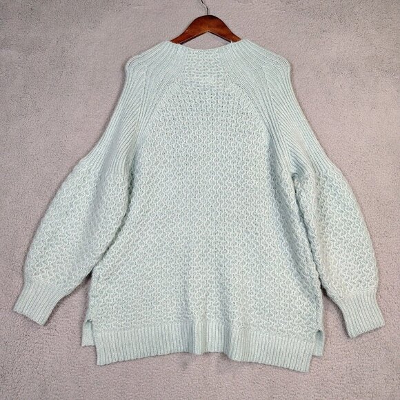 Anthropologie Sweater Women XL Blue Chunky Knit Mock Neck Tunic Fisherman Preppy - Picture 2 of 12